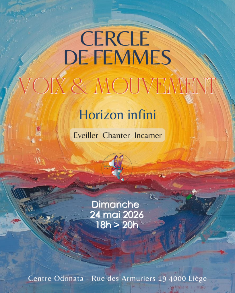 Affiche du cercle de femmes Horizon Infini à Liège autour de la voix, du mouvement et de l’expression féminine