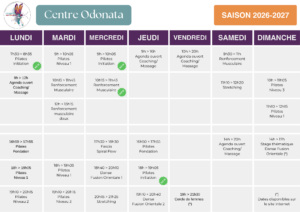 Grille horaire des cours 2026-2027 du Centre Odonata à Liège