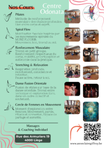 Cours proposés au Centre Odonata à Liège par Anne-Claire Giffroy